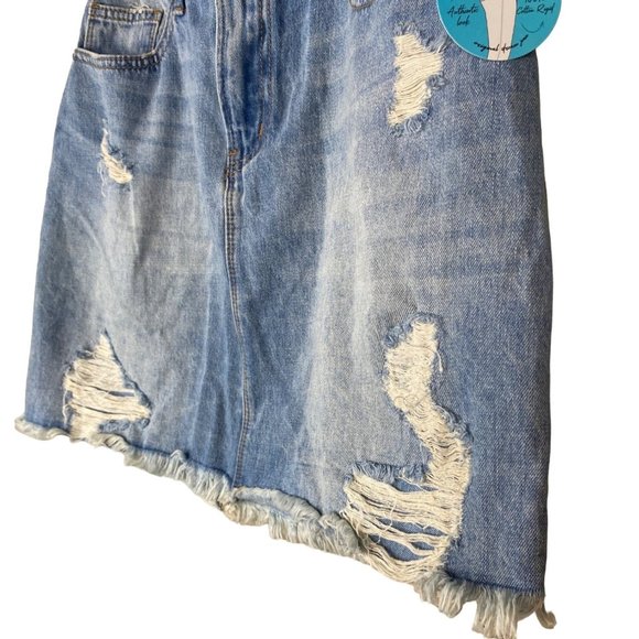 YMI Dream Collection Rigid+Stretch Denim Ripped Mini Skirt Blue Womens SZ M NWT - Picture 6 of 9